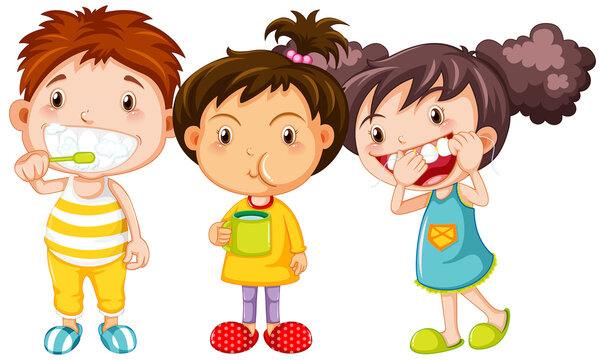 Group of cute children with dental care
