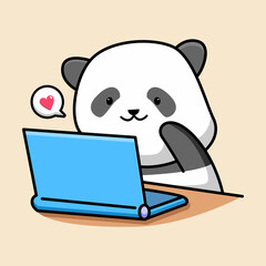 Cute panda working on laptop cartoon design