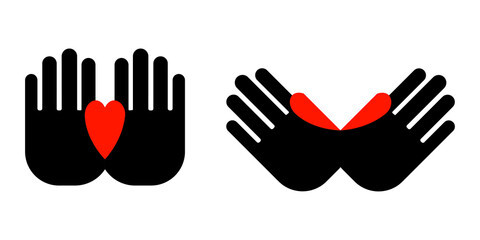 Flat palms heart icon. Love symbol. Hand gesture diagram. Vector illustration. Stock image. 