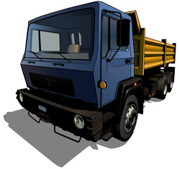 Dump Truck with Shadow on the Ground - Colored Illustration Isolated on White Background, Vector
