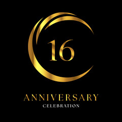 16th golden anniversary logo design for wedding or marriage, greetings, happy birthday, ceremony, event party, invitation card, brochure, banner, poster, magazine.