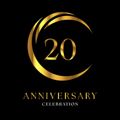 Fototapeta premium 20th golden anniversary logo design for wedding or marriage, greetings, happy birthday, ceremony, event party, invitation card, brochure, banner, poster, magazine.