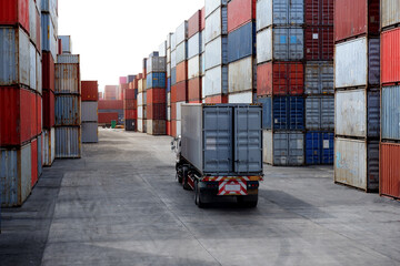 Cargo trucks in container yard