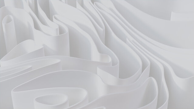 White 3D Waves arranged to create a Light abstract background. 3D Render. 