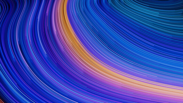 Blue, Turquoise and Orange Colored Curves form Abstract Lines Background. 3D Render.