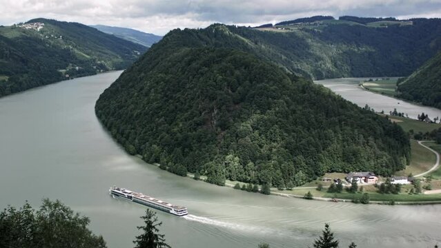 Danube river in Germany - ultra wide view, camera movement