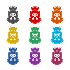 Shield crown key icon isolated on white background. Set icons colorful