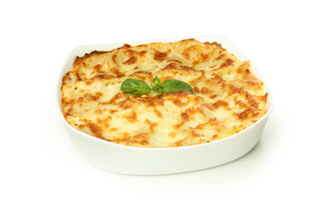 Concept of delicious Italian cuisine food - Lasagna, isolated on white background