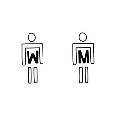 Toilet sign drawing line on white background, vector illustration in flat cartoon design.