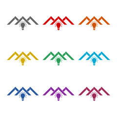 Light bulb under house roof icon isolated on white background. Set icons colorful