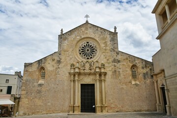 Fototapeta premium The facade of the cathedral in the historic center of Otranto, a medieval town in Puglia, Italy.