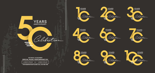 set of anniversary logotype modern pop art style color for celebration - obrazy, fototapety, plakaty