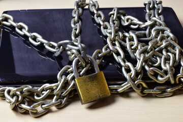 Padlock and chain, concept of security in technologies, especially connected online.