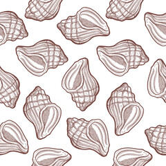 vintage hand drawn clam shell conch seamless pattern line art vector