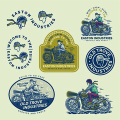 set of vintage labels and badges motorcycle fast club illustration badge vintage labels and badges, clothing branding tshirt