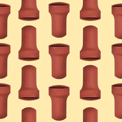 Terracota vase pottery hand drawn seamless pattern vector illustration