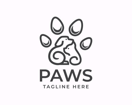 line art dog and cat logo icon symbol design template illustration inspiration