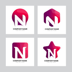 set of colorful initial n gradient logo design templates