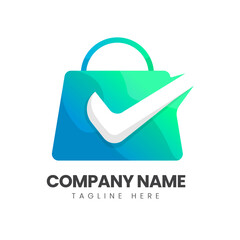 colorful shop logo tick design template