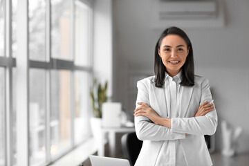 Portrait of pretty senior businesswoman in office. Process of aging