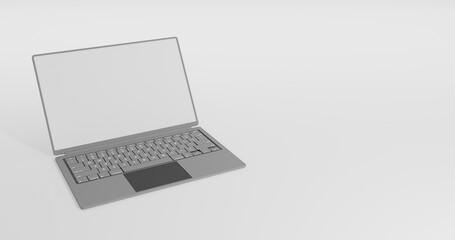 Gray laptop computer with blank white screen isolated on white background high resolution 8k JPEG 3d illustration