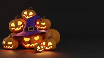 Happy halloween background with Halloween Pumpkins. 3D Rendering.