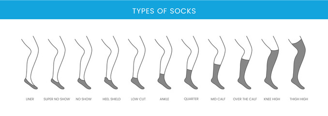 Types of socks, linear vector icon