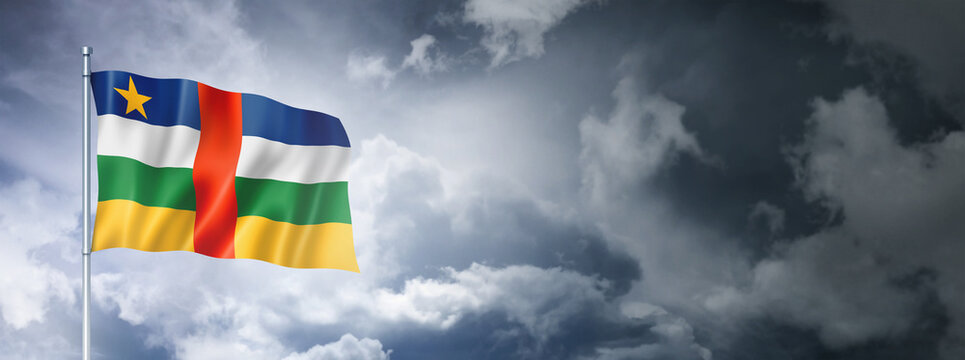 Central African Republic flag on a cloudy sky