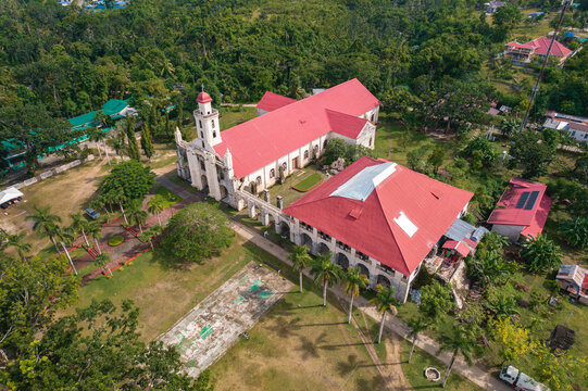 Albuquerque, Bohol, Philippines - Aerial of The Santa Monica Parish Church of Alburquerque, commonly known as the Alburquerque Church.