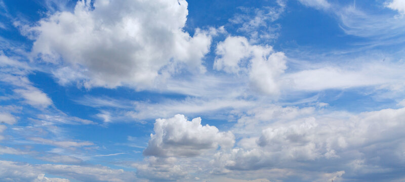 Cumulus clouds in sunny day, banner
