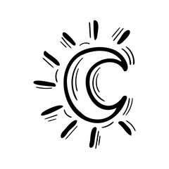 Hand drawn moon. Astrological symbol. Doodle crescent moon. Magical sign