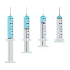Vector illustration of medical syringe icon set with vaccines or vitamins isolated on white...