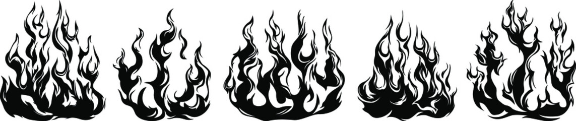 Fire flames isolated on white background. Tribal tattoo design.