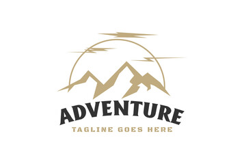 Sunset Golden Mountain Hill for Outdoor Adventure Logo Design Vector