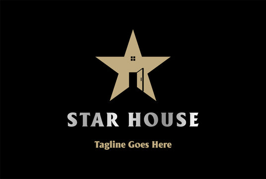 Simple Golden Star with House Door for Real Estate or Artist Talent Show Logo Design Vector