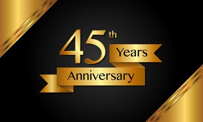 45th anniversary logo with golden ribbon for booklets, leaflets, magazines, brochure posters, banners, web, invitations or greeting cards. Vector illustrations.