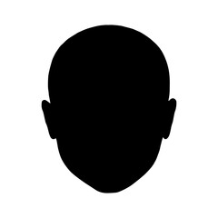 The head icon. Black silhouette of a unisex head of a man without hair. Vector illustration isolated on a white background for design and web.