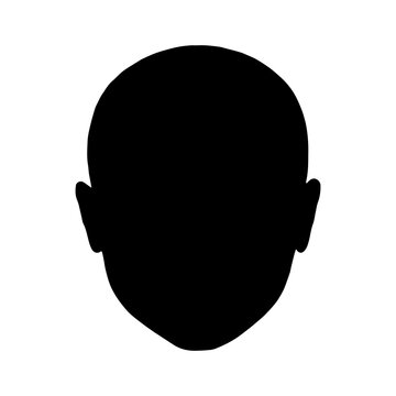 The head icon. Black silhouette of a unisex head of a man without hair. Vector illustration isolated on a white background for design and web.