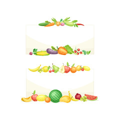Fresh vegetables borders set. Templates with organic healthy food vector illustration