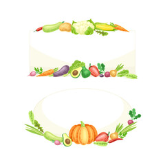Fresh organic vegetables borders set. Templates with healthy food vector illustration