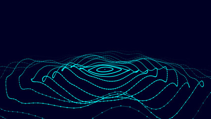 Futuristic moving circle wave. Digital background with moving glowing particles. Big data visualization. Vector illustration. © estar 2020