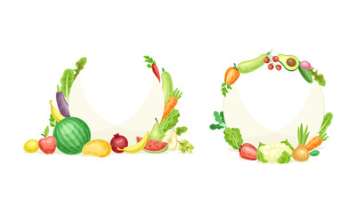 Fresh vegetables frames set. Templates with organic healthy food and copy space vector illustration