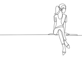 Woman Line Drawing. Abstract Minimal Female Figure Illustration. Woman Sitting Pose Continuous One Line Drawing. Female Abstract Modern Trendy Contour Drawing. Vector EPS 10.