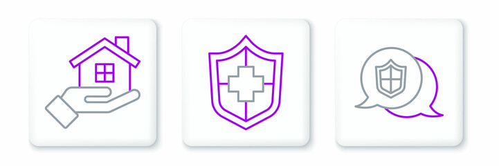 Set line Location shield, House in hand and Life insurance with icon. Vector
