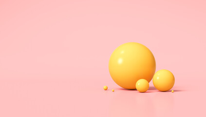 Yellow spheres on a pink background. 3d render illustration.