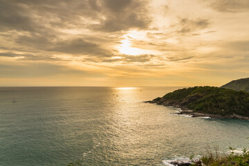 The sun is falling in sunset time at Promthep Cape in Phuket, Thailand.