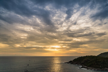 The sun is falling in sunset time at Promthep Cape in Phuket, Thailand.