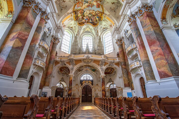 Fototapeta na wymiar OTTOBEUREN, BAVARIA, GERMANY, JUNE 08, 2022: Interior of the Basilica of the Benedictine Abbey