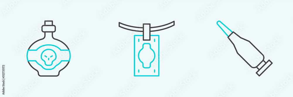 Wall mural set line bullet, poison in bottle and money laundering icon. vector