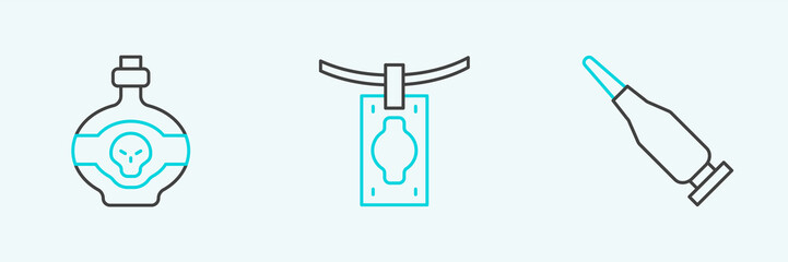 Set line Bullet, Poison in bottle and Money laundering icon. Vector